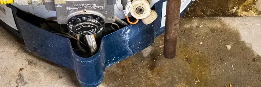 Water pools at the base of a water heater near its control valve
